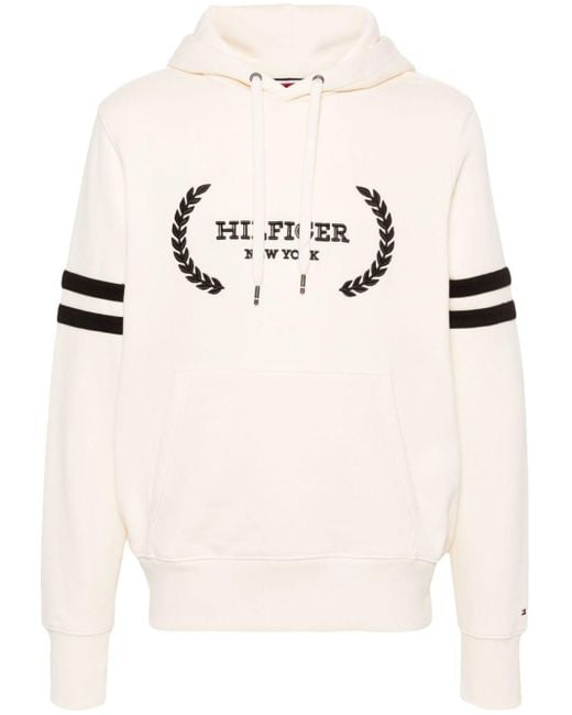 Tommy Hilfiger Natural Embroidered-logo Cotton Hoodie for men
