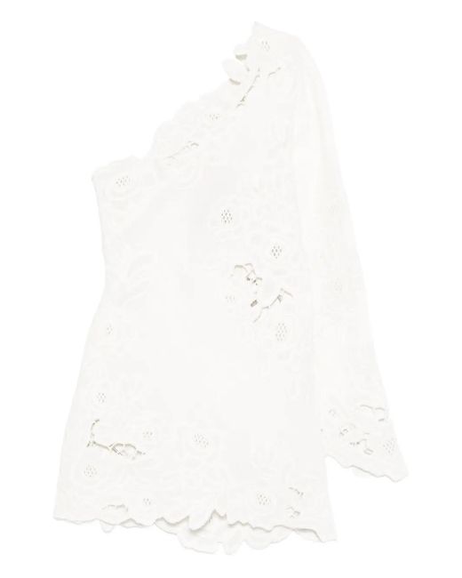 Cult Gaia White Marlena One-Shoulder Floral Mini Dress