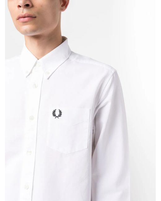 Fred Perry White Logo-Embroidered Cotton Shirt for men