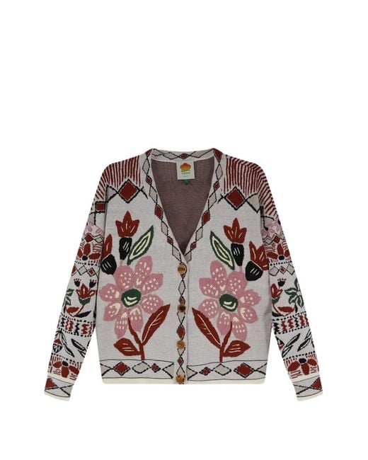 Farm Rio Natural Off- Ainika Embroidered Flower Knit Cardigan