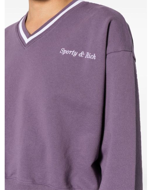 Sporty & Rich Purple Logo-embroidered V-neck Sweatshirt