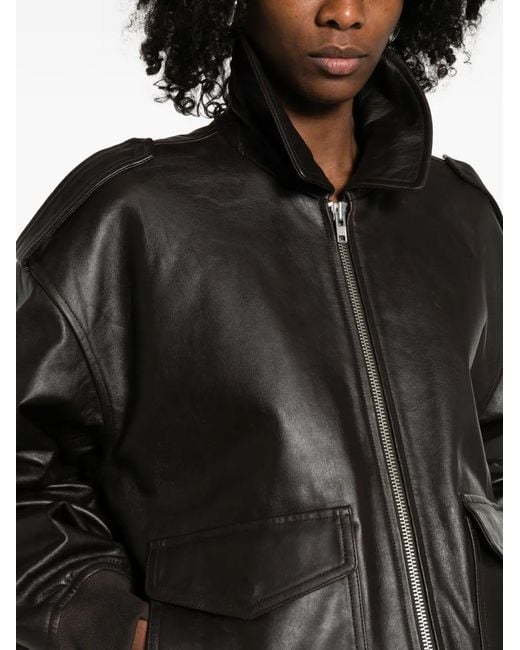 Frankie Shop Black Viper Flap-Pocket Leather Jacket
