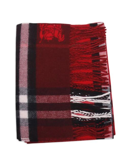 Burberry Red Contrast Check Cashmere Scarf