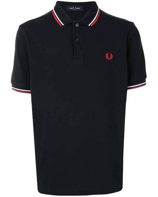 Fred Perry Black Stripe-Trim Logo Polo Shirt for men
