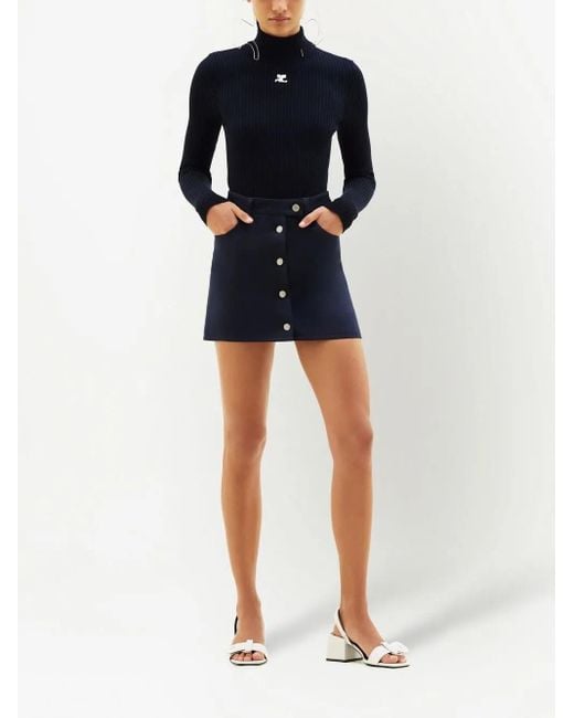 Courreges Blue Logo-Patch Mock-Neck Sweater
