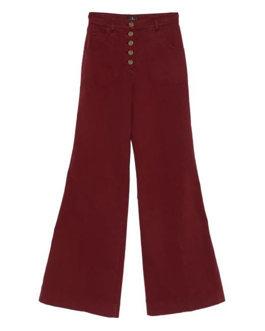 Etro Red Geknöpfte Wide-Leg-Jeans