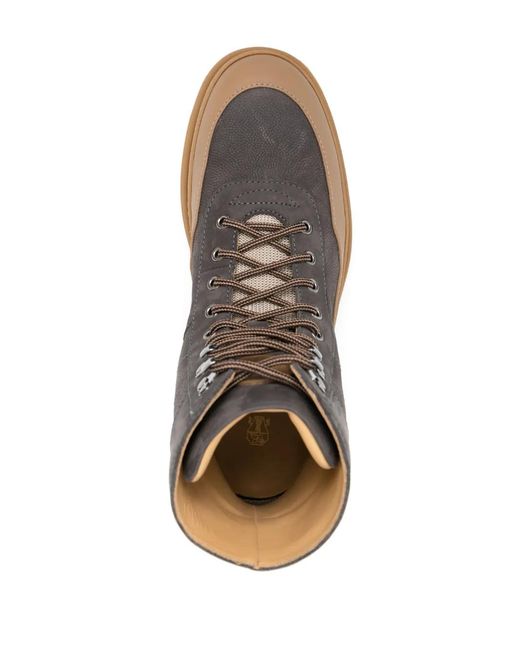 Brunello Cucinelli Brown Lace-Up Leather Boots for men