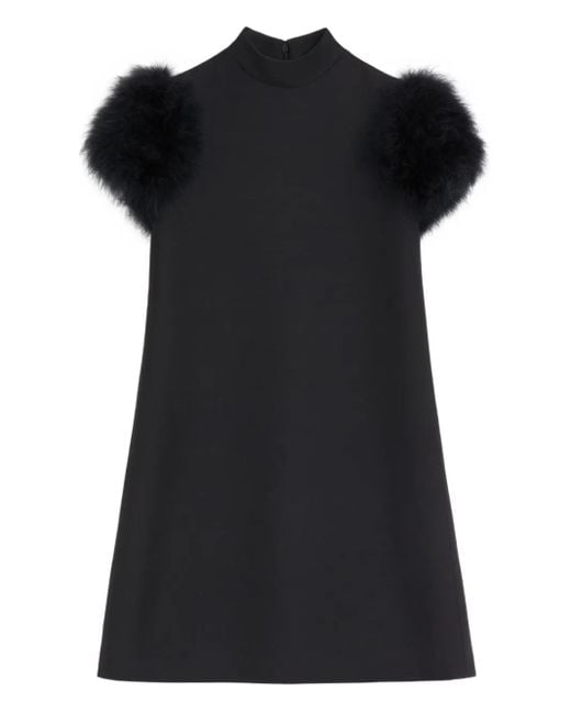 Valentino Garavani Black Crepe Couture Feather Mini Dress