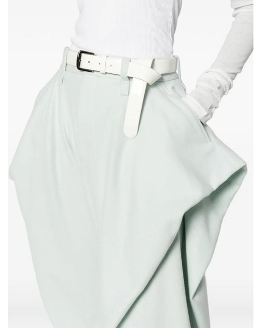 Issey Miyake White Draping Detail Tweed Wool Trousers