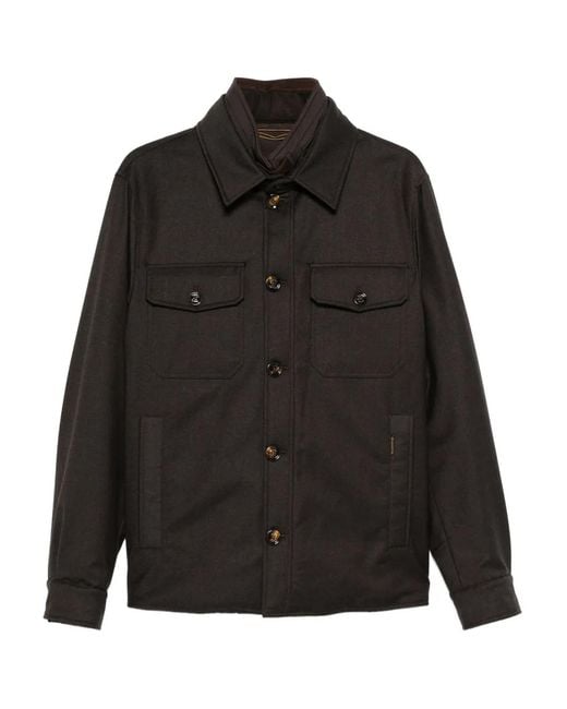 Moorer Black Button-Fastening Flap-Pocket Jacket for men