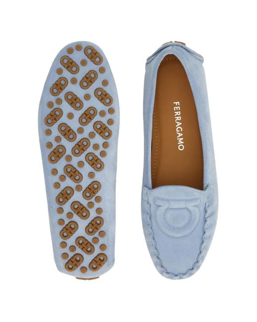 Ferragamo Blue Gancini Driver Loafer