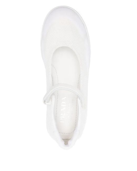 Prada White Logo-Detail Round-Toe Sneakers