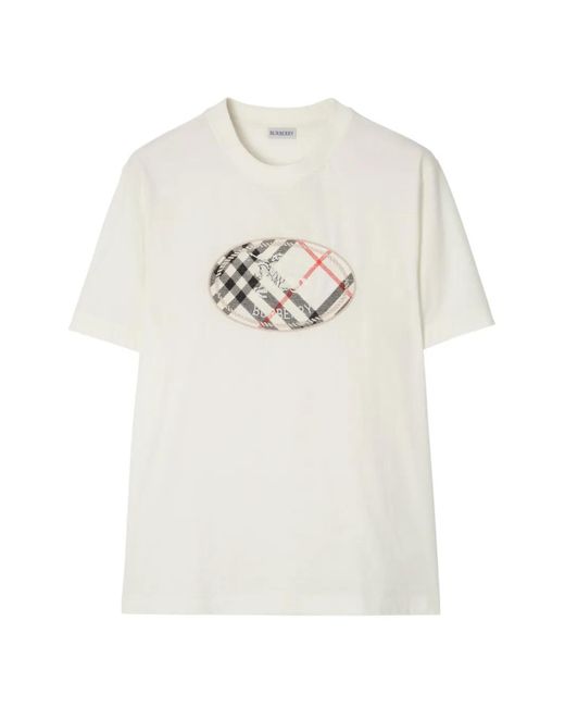 Burberry White Check Knight Stamp Cotton T-Shirt for men