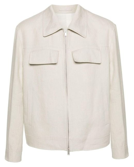 メンズ Lardini Linen Chambray Zipped Jacket Natural