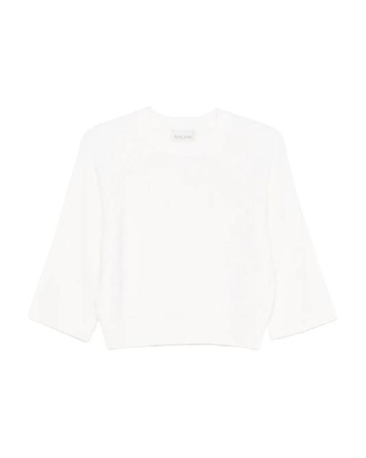 Forte_forte White Ribbed Short-Sleeve Knit Top