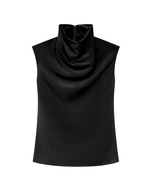 Another Tomorrow Black Cowl-Neck Draped Top