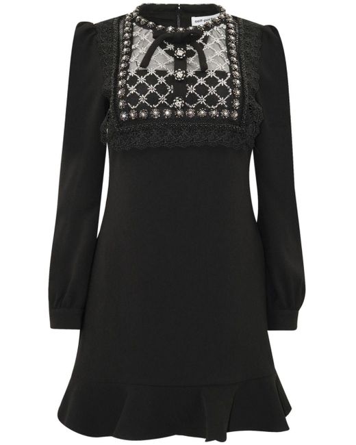 Self-Portrait Black Crystal-embellished Long-sleeve Minidress