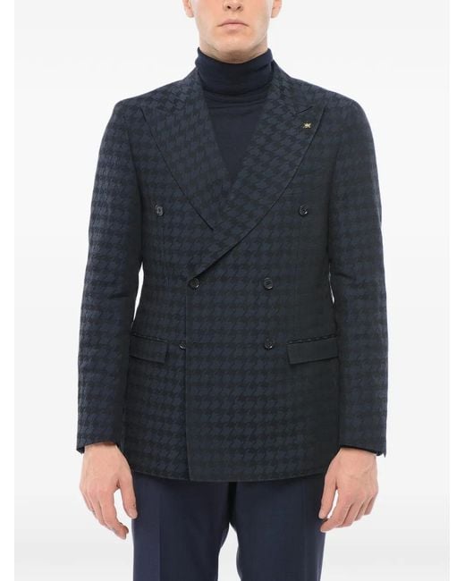Corneliani Blue Houndstooth Double-Breasted Blazer for men