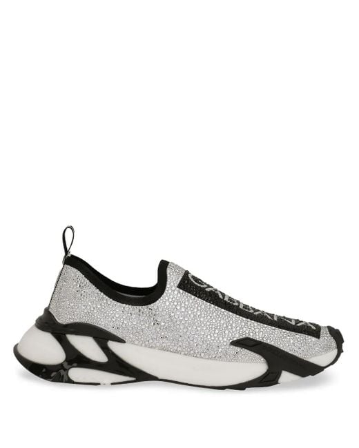 Dolce & Gabbana White Fast Sneakers With Fusible Rhinestones for men