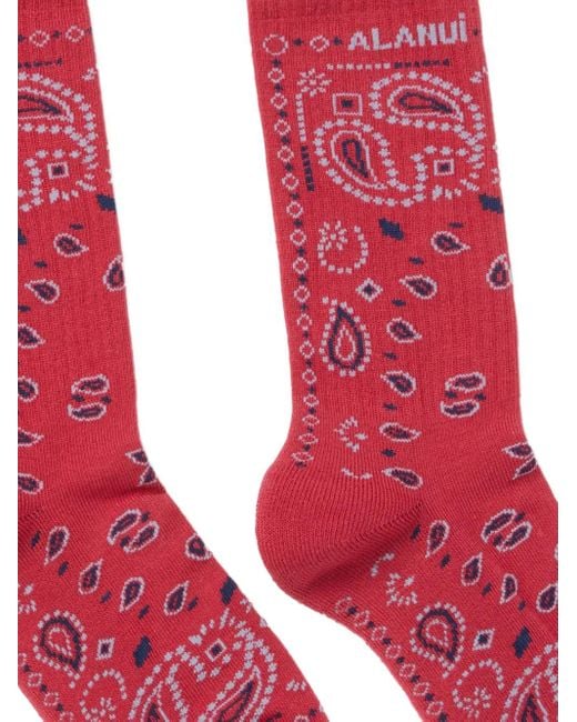 Alanui Red Bandana-Intarsia Socks