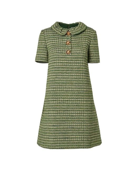 Carolina Herrera Green Button-Up Tweed Shift Mini Dress