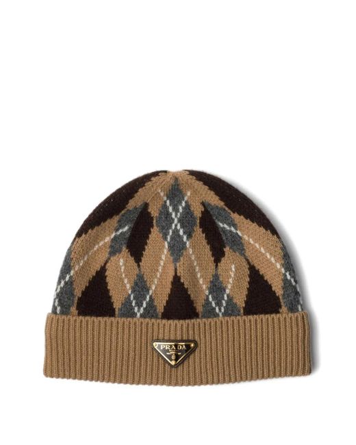 Prada Brown Beanie Mit Argyle-Muster