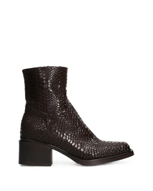 Elena Iachi Black Snakeskin-Effect Ankle Boots