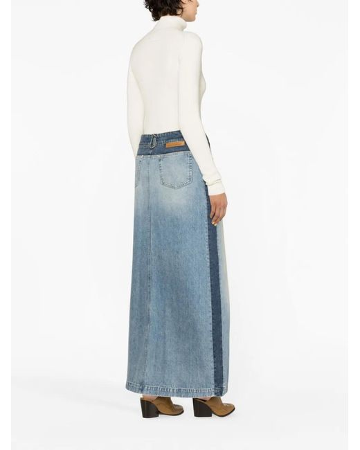 Stella McCartney Blue Panelled Denim Maxi Skirt