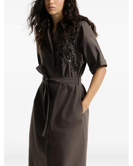 Brunello Cucinelli Brown Short-Sleeves Midi Dress