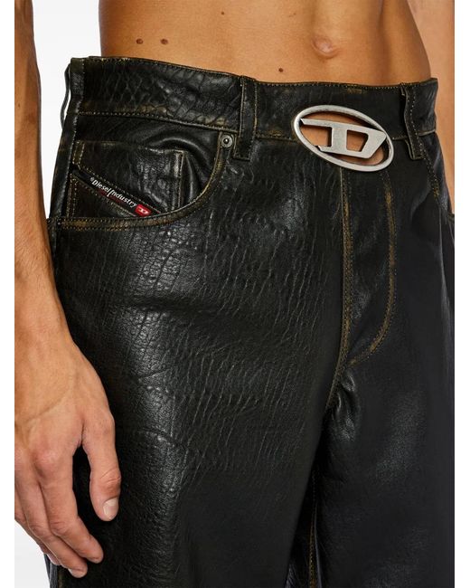 DIESEL Black P-Kooman Leather Trousers for men