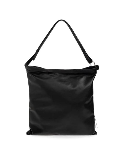 Jil Sander Black Large Logo-Detail Rectangular Shoulder Bag for men