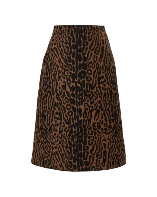 Carolina Herrera Black Leopard Jacquard A-Line Midi Skirt