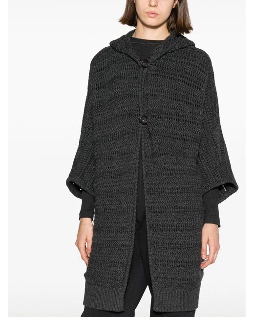 Brunello Cucinelli Black Hooded Midi Cardi-Coat