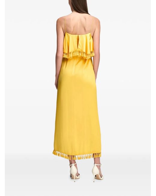 Cinq À Sept Metallic Luma Tassel-Trim Ruffled Midi Dress