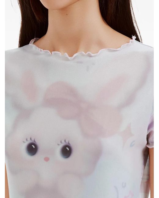 Mini Cream White Graphic-Print Cotton T-Shirt