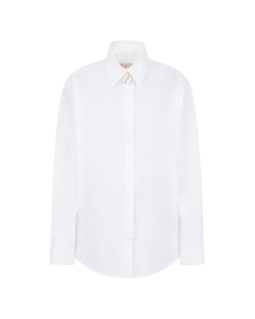 Marni White Poplin Shirt With D-Ring Neck Strap