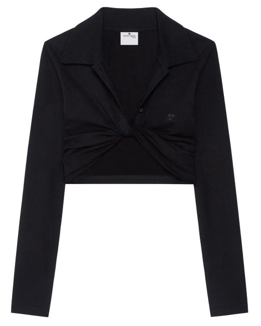 Courreges Black Cropped Top With Polo Collar