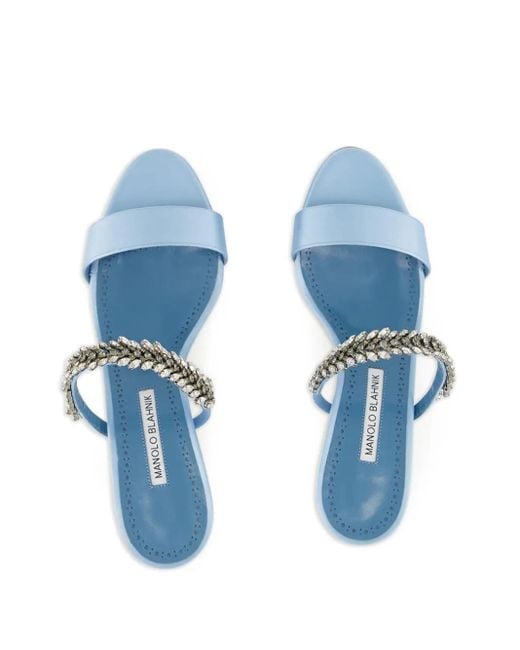 Manolo Blahnik Blue 50Mm Kifasan Crystal-Embellished Satin Sandals