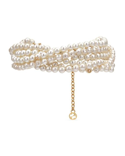 Collier ras-du-cou à détails de perles Gucci en coloris Neutre | Lyst