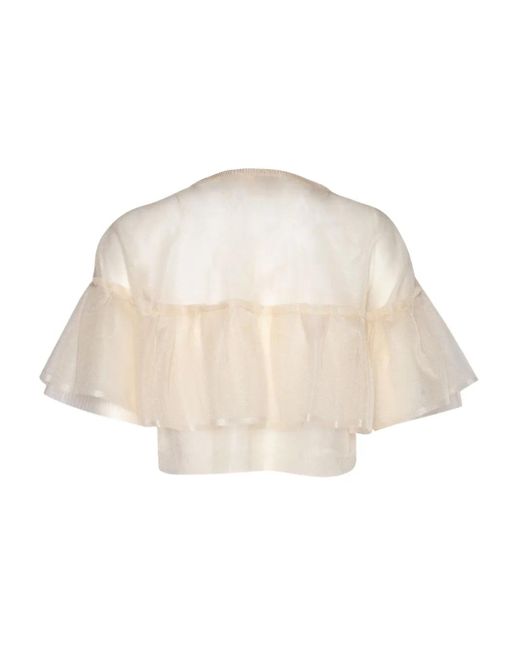 Philosophy Di Lorenzo Serafini Natural Round Neck Top With Layered Ruffle Design