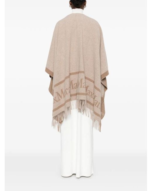 Max Mara Wollen Poncho Met Jacquard in het Natural