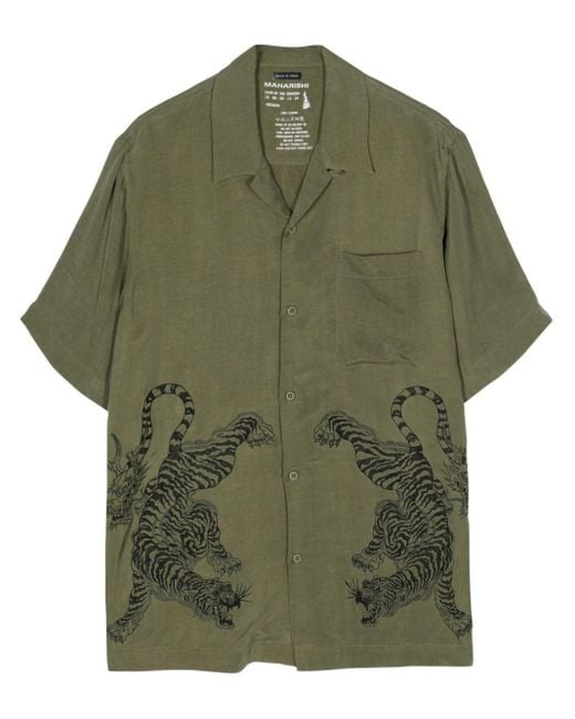 Maharishi Green Tiger-embroidered Short-sleeve Shirt for men