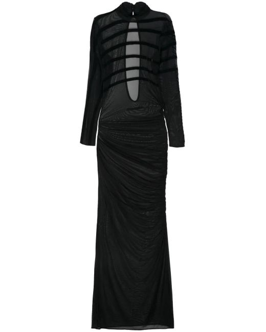 Jean Paul Gaultier Maxi-Jurk Met Mesh En Streep in het Black