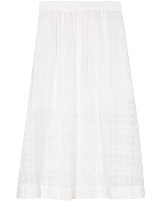 A.P.C. White Check-pattern Pleated Midi Skirt