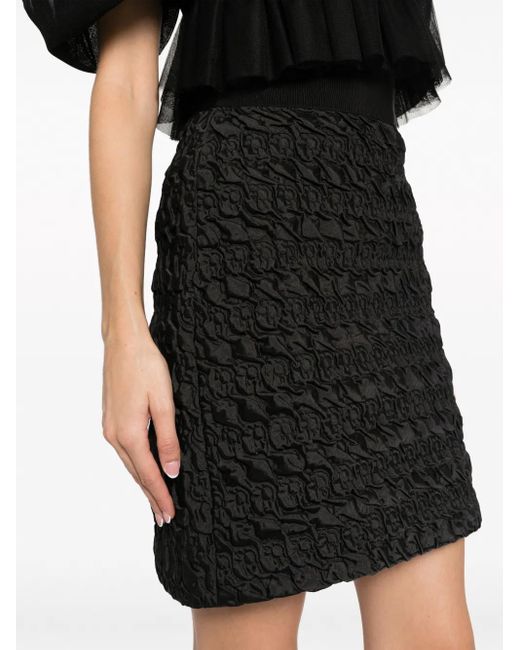 Gemy Maalouf Black Embossed-Finish High-Waist Miniskirt