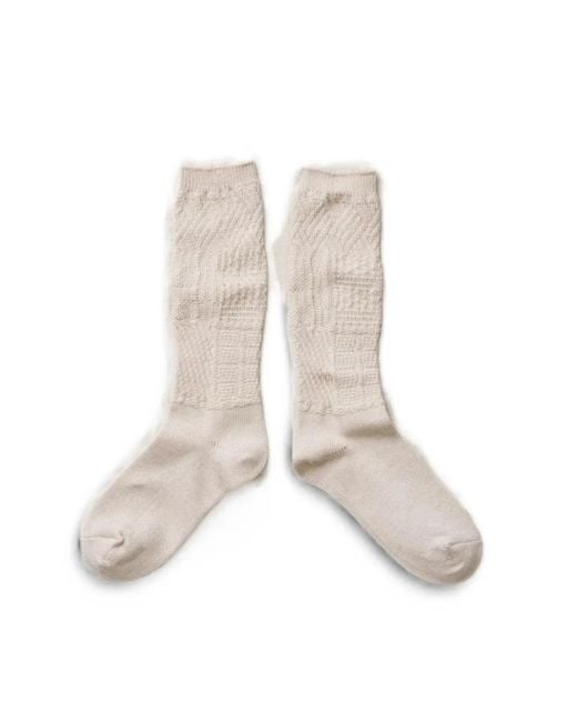 yahae White Patchwork-Knit Organic-Cotton-Blend Socks