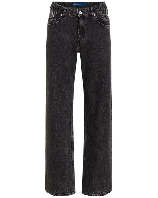 Karl Lagerfeld Black Chain-panel Straight-leg Jeans