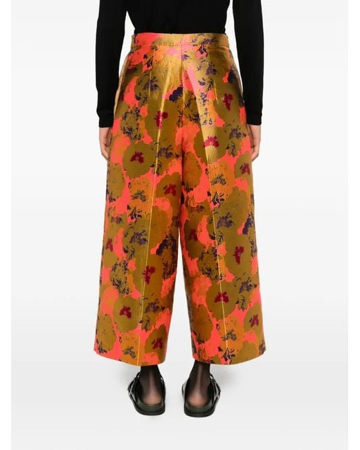 Psophia Orange Pantalon Ample À Fleurs En Jacquard