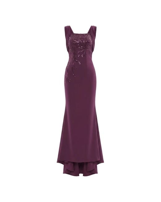 Saiid Kobeisy Purple Sequin-Embellished Draped-Back Maxi Dress