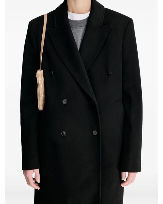 Loulou de Saison Black Double-Breasted Peak-Lapel Coat